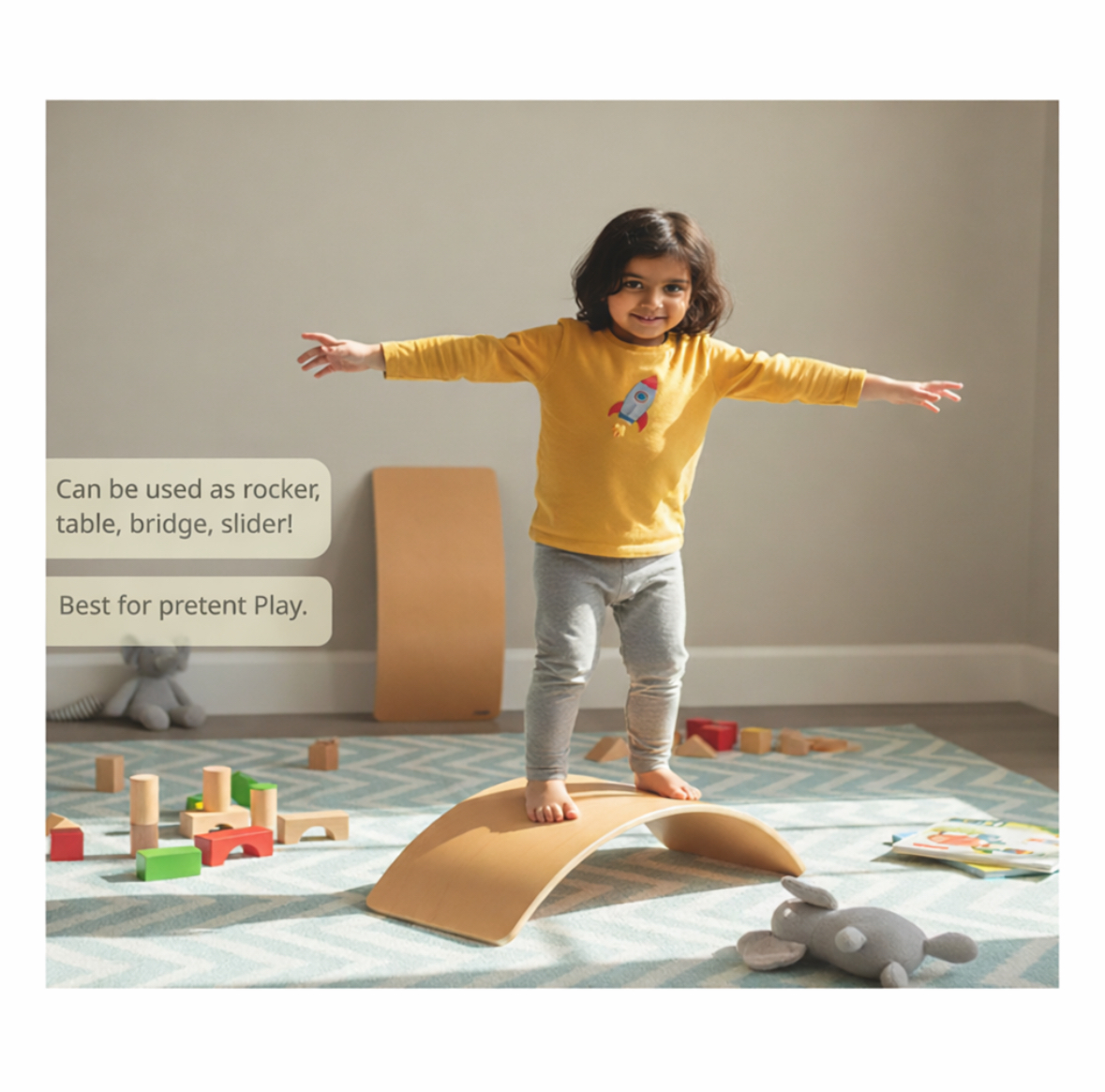 Wooden Balance Board | Waldorf Curvy Rocker Balance Board (ages 18+ months)